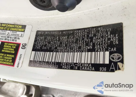 2017 Toyota Corolla Le z USA, uszkodzony, nr VIN 2T1BURHE6HC832705